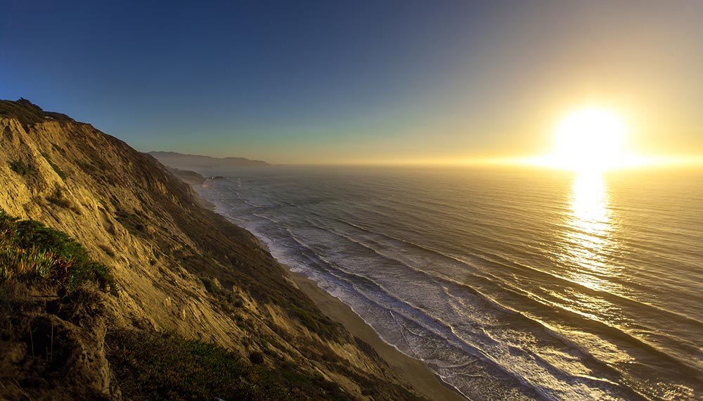 Sunset view of coast and pacific ocean